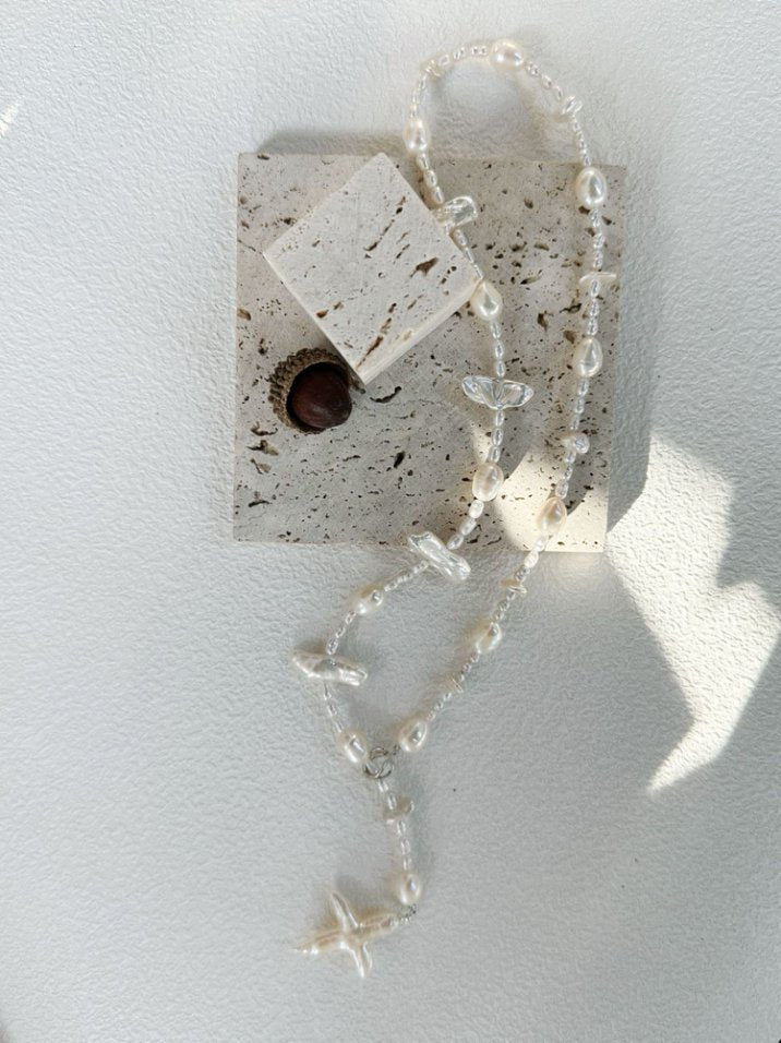 Pearls Aura Baroque Cross Long Necklace – Sterling Silver | Natural Freshwater Pearls (50cm)