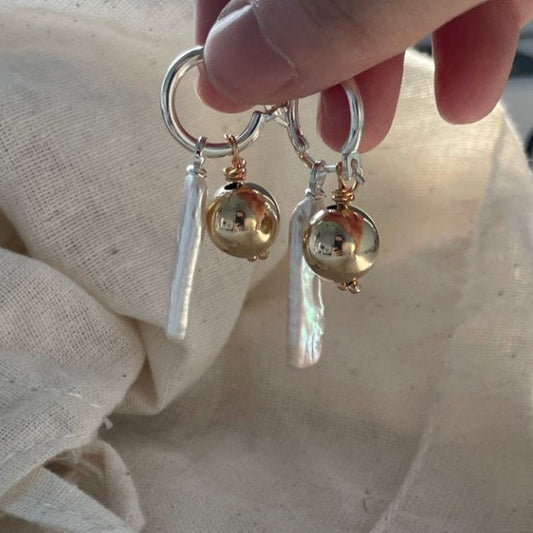 Pearls Aura Baroque Pearl Drop Earrings with Gold Accents – 18K Gold Plated Sterling Silver | Artistic Statement Hoops