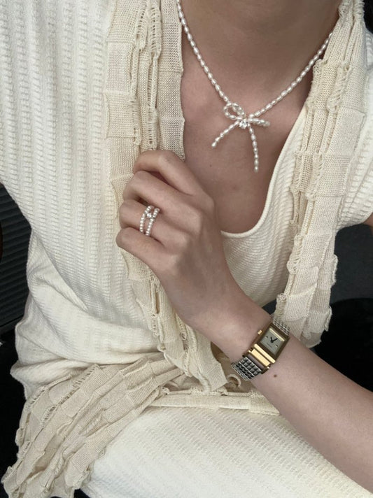 Pearls Aura Double Layer Pearl Ring – Natural Freshwater Pearls & Sterling Silver | Elegant Adjustable Design