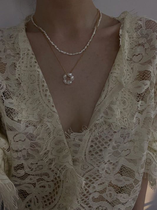 Pearls Aura Floral Baroque Pearl Necklace – 14K Gold Filled | Organic Elegance Design (45cm)