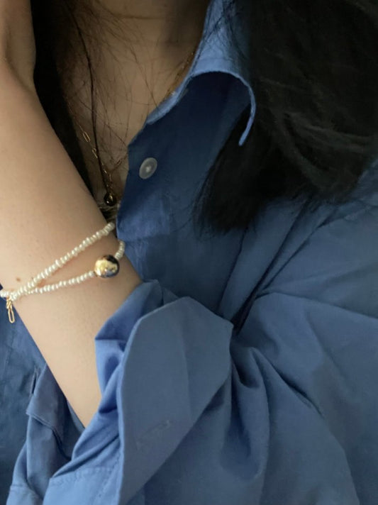 Pearls Aura Golden Sphere Pearl Bracelet – 18K Gold Vermeil on Sterling Silver | Modern Minimalist Elegance