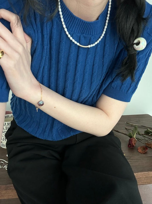 Grey Baroque Button Pearl Bracelet – 14K Gold Filled | Timeless Romantic Elegance