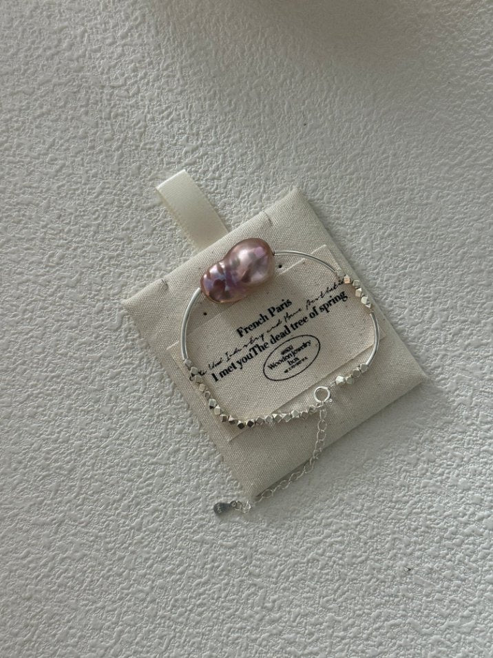 Pearls Aura Iridescent Baroque Silver Bead Bracelet – 925 Sterling Silver | Elegant Aurora Glow (14+5cm Adjustable)