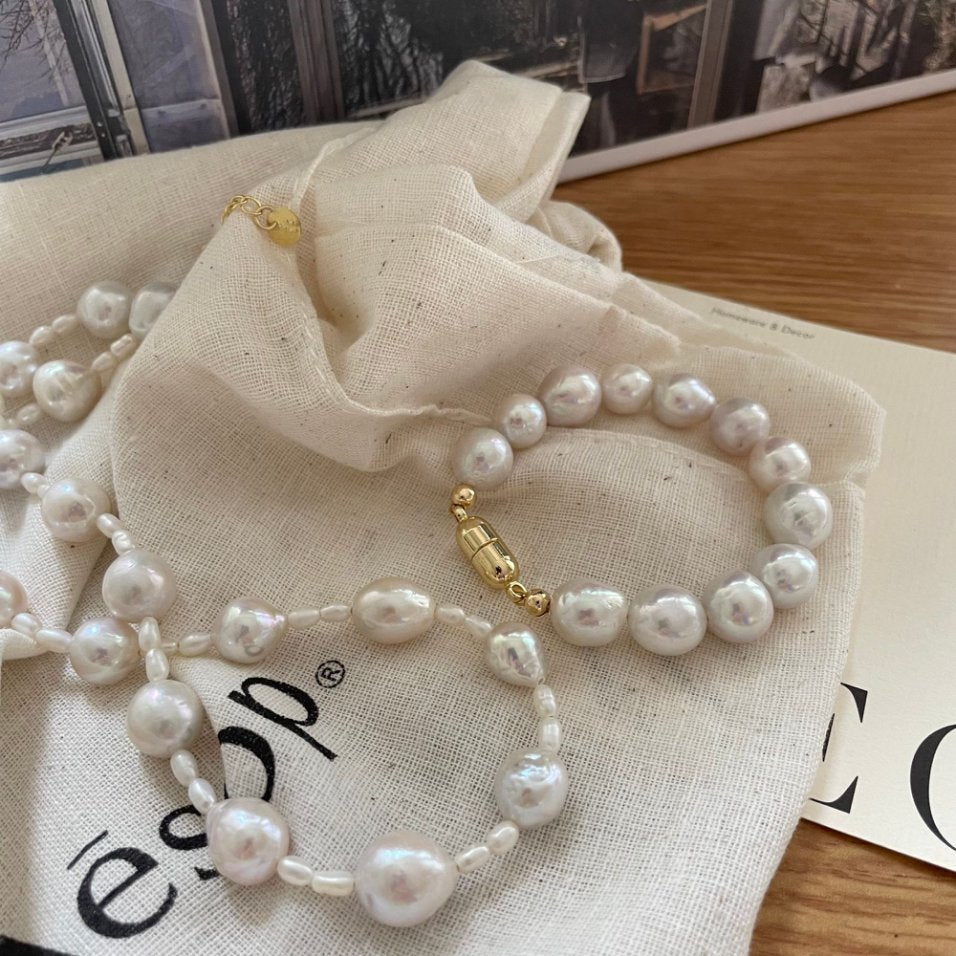 Pearls Aura Natural Pearl Bracelet – 14K Gold Plated | Timeless Elegance (10–11mm)