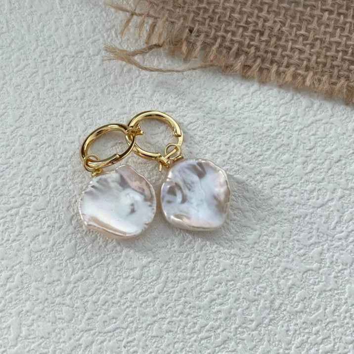 Pearls Aura Petal Baroque Pearl Earrings – 18K Gold Plated Sterling Silver | Minimalist Natural Elegance