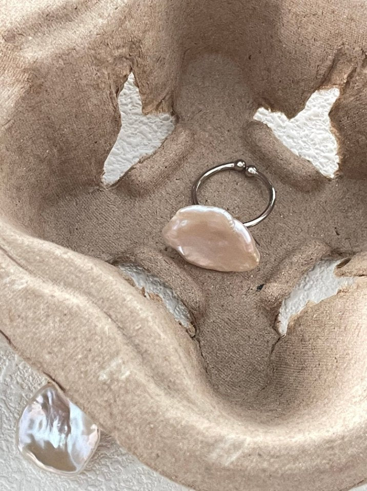 Pearls Aura Petal Open Ring – 925 Sterling Silver | Irregular Natural Elegance