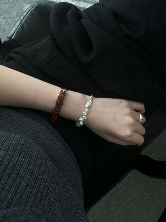 Pearls Aura Petal Pearl Bracelet – Platinum Plated Silver | Elegant Irregular Design (≤16cm)