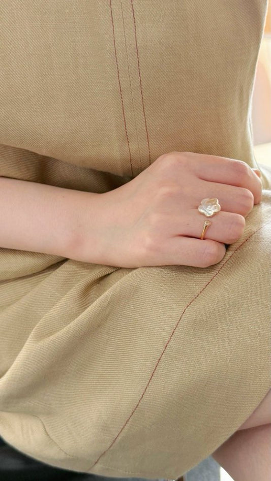 Pearls Aura Plum Blossom Pearl Ring – 14K Gold Filled & Sterling Silver | Elegant Baroque Flower Design