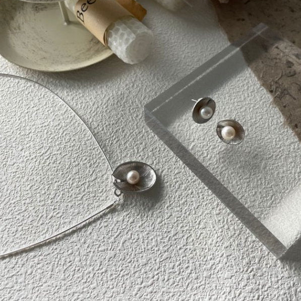 Pearls Aura Shell Pearl Stud Earrings – 925 Sterling Silver | Minimalist Ocean-Inspired Elegance