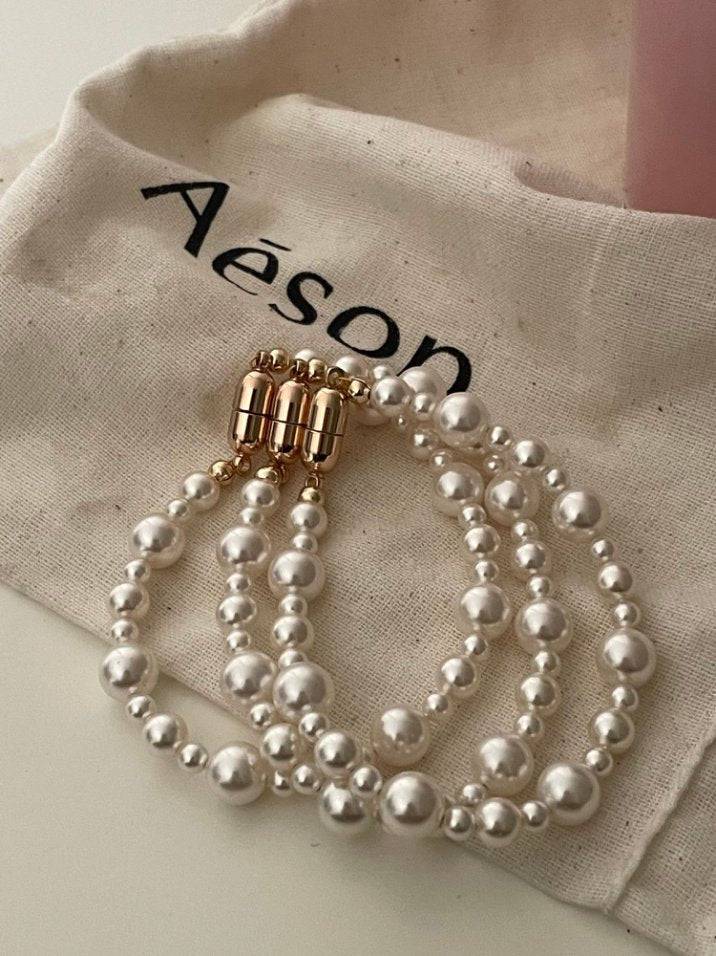 Pearls Aura Swarovski Mixed Pearl Magnetic Bracelet – 14K Gold Plated