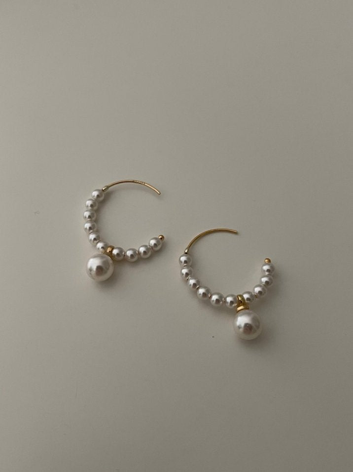 Pearls Aura Swarovski Pearl C-Hoop Earrings – 14K Gold Filled | Elegant Minimalist Pearl Hoops