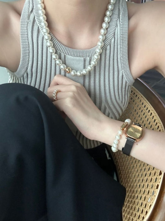 Pearls Aura Swarovski Pearl Necklace – 10mm Pearls with 18K Gold-Plated Silver Accent Bead