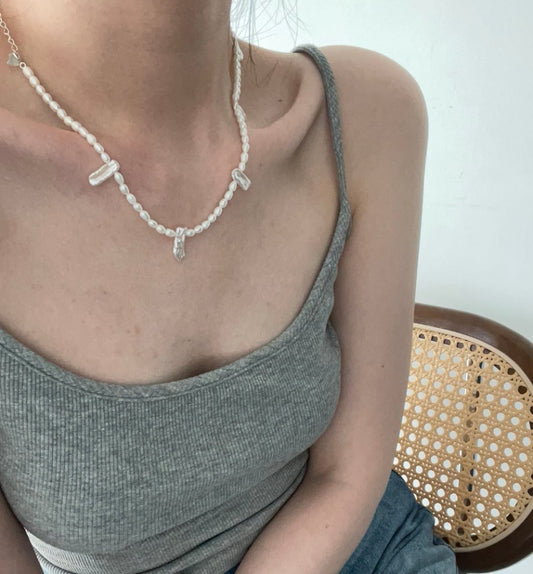 Pearls Aura Baroque Lace Pearl Necklace – Natural Freshwater Pearls & 925 Sterling Silver | Elegant French Style