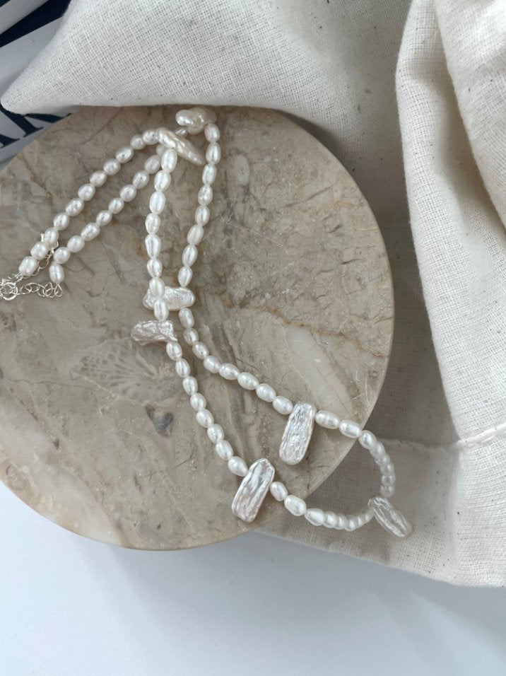 Pearls Aura Baroque Lace Pearl Necklace – Natural Freshwater Pearls & 925 Sterling Silver | Elegant French Style