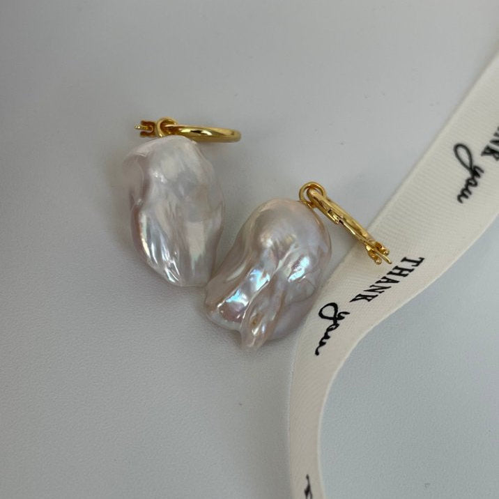 Pearls Aura Baroque Pearl Drop Earrings – 18K Gold Plated on Sterling Silver | Elegant Statement Dangle