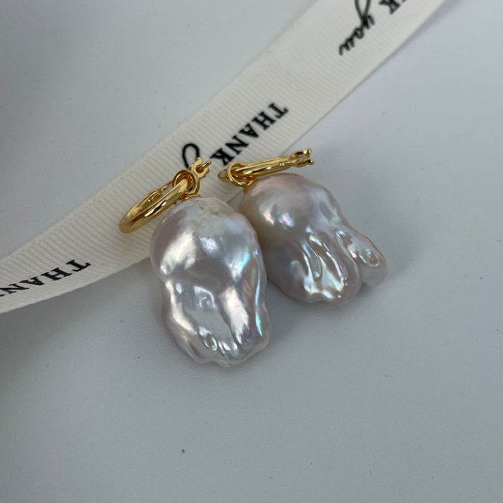 Pearls Aura Baroque Pearl Drop Earrings – 18K Gold Plated on Sterling Silver | Elegant Statement Dangle