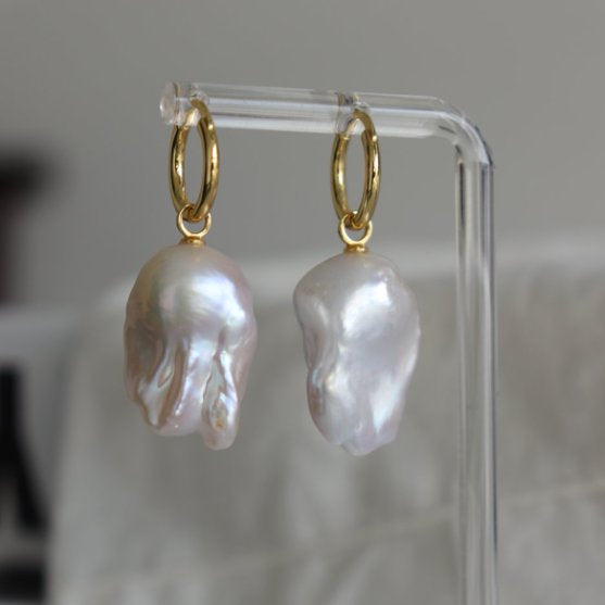 Pearls Aura Baroque Pearl Drop Earrings – 18K Gold Plated on Sterling Silver | Elegant Statement Dangle