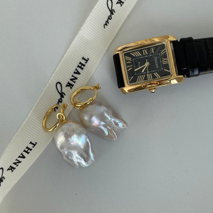 Pearls Aura Baroque Pearl Drop Earrings – 18K Gold Plated on Sterling Silver | Elegant Statement Dangle