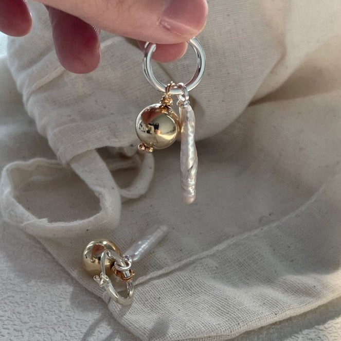 Pearls Aura Baroque Pearl Drop Earrings with Gold Accents – 18K Gold Plated Sterling Silver | Artistic Statement Hoops