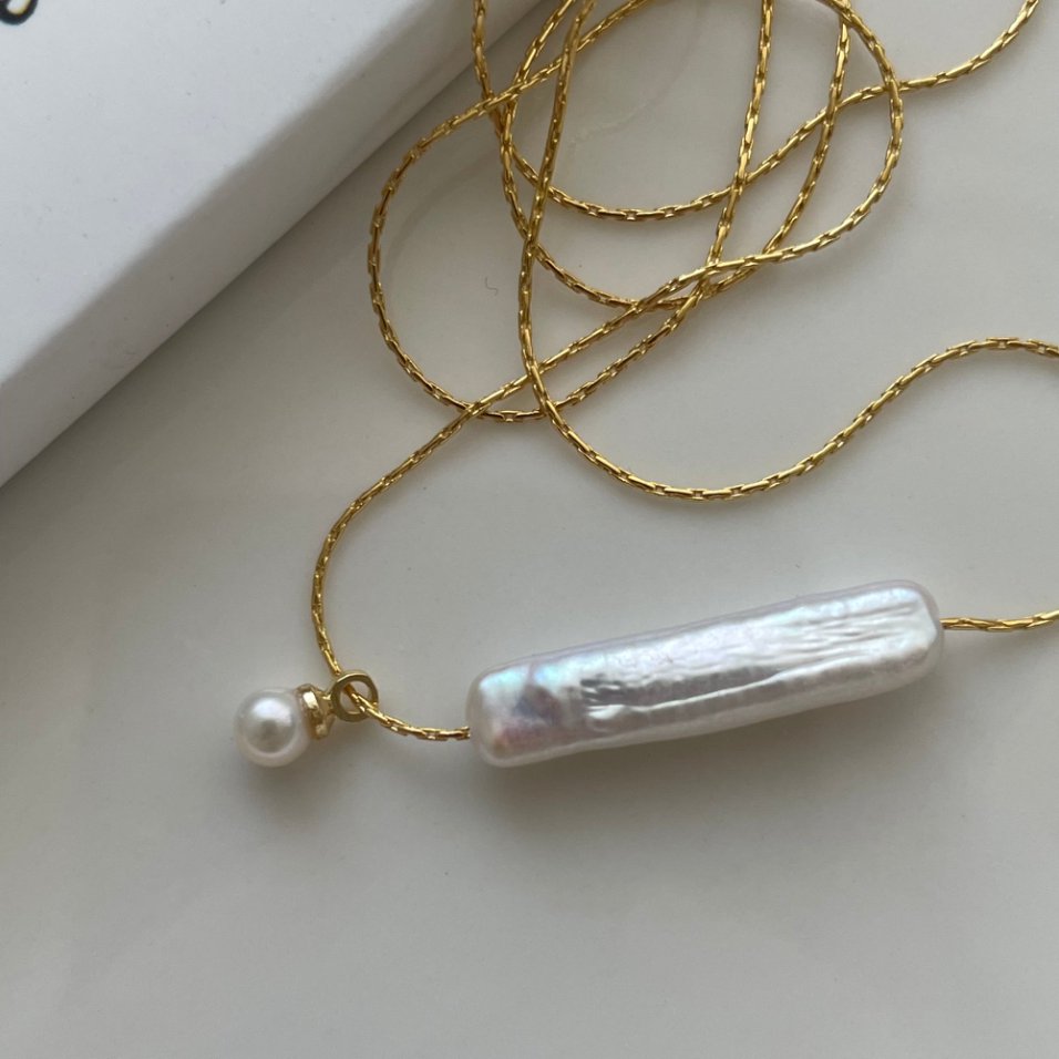 Pearls Aura Baroque Pearl Drop Necklace – 14K Gold Filled | Minimalist Elegant Pendant (42cm)