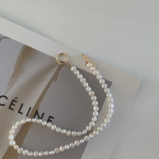 Pearls Aura Baroque Pearl Necklace – 14K Gold Filled | Double-Sided Gloss Natural Pearls, 42cm Elegant Statement Piece