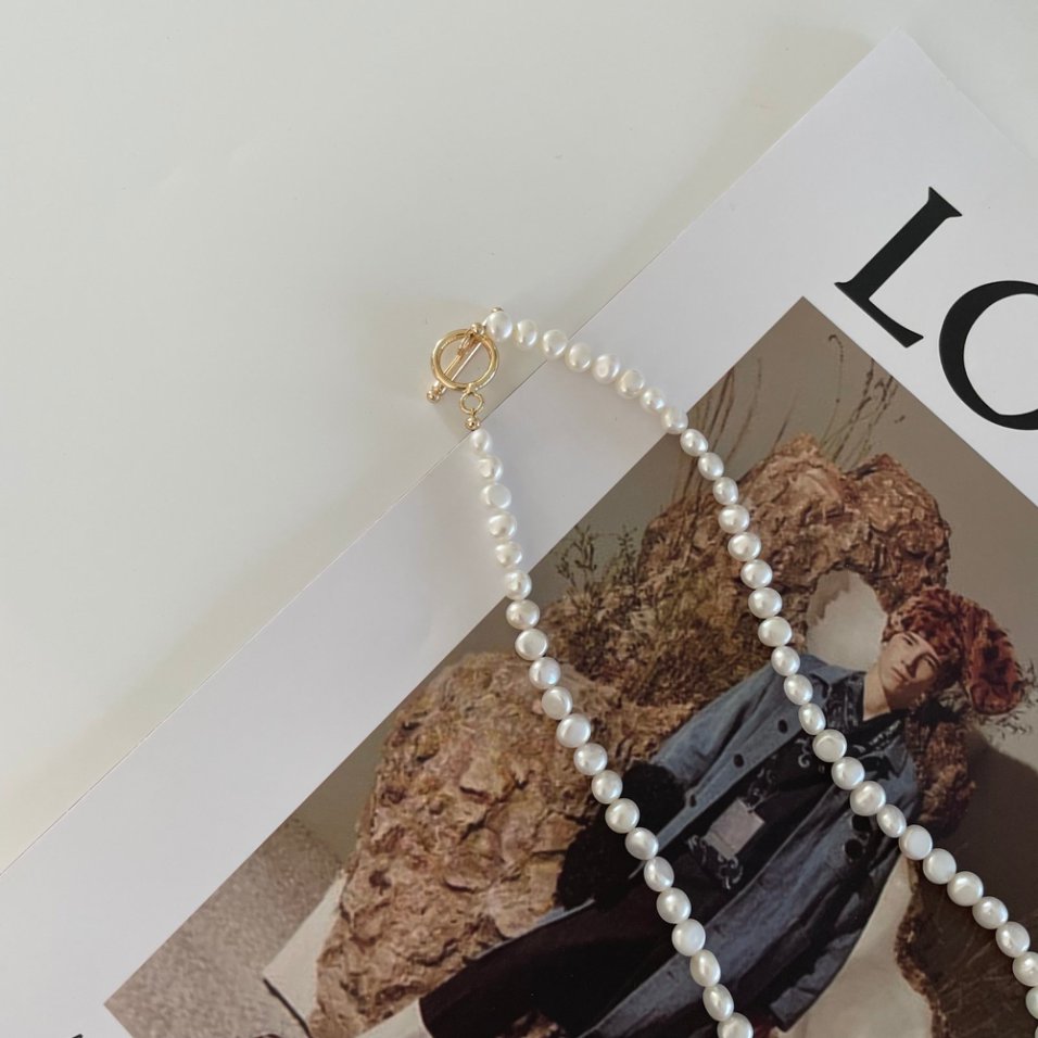 Pearls Aura Baroque Pearl Necklace – 14K Gold Filled | Double-Sided Gloss Natural Pearls, 42cm Elegant Statement Piece