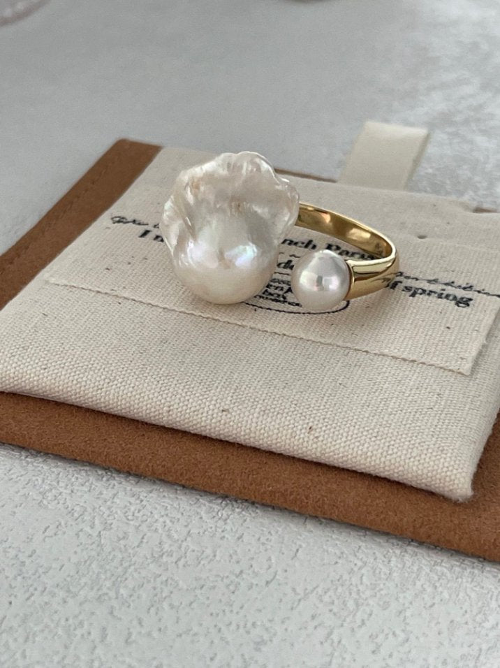 Pearls Aura Baroque Pearl Open Ring – 18K Gold Vermeil on Sterling Silver | Modern Elegance