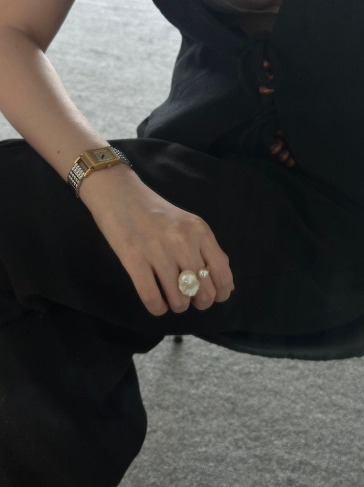 Pearls Aura Baroque Pearl Open Ring – 18K Gold Vermeil on Sterling Silver | Modern Elegance