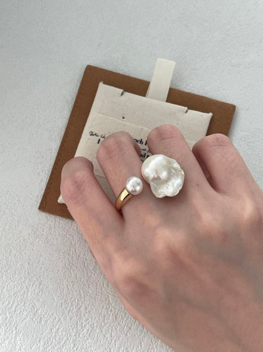 Pearls Aura Baroque Pearl Open Ring – 18K Gold Vermeil on Sterling Silver | Modern Elegance