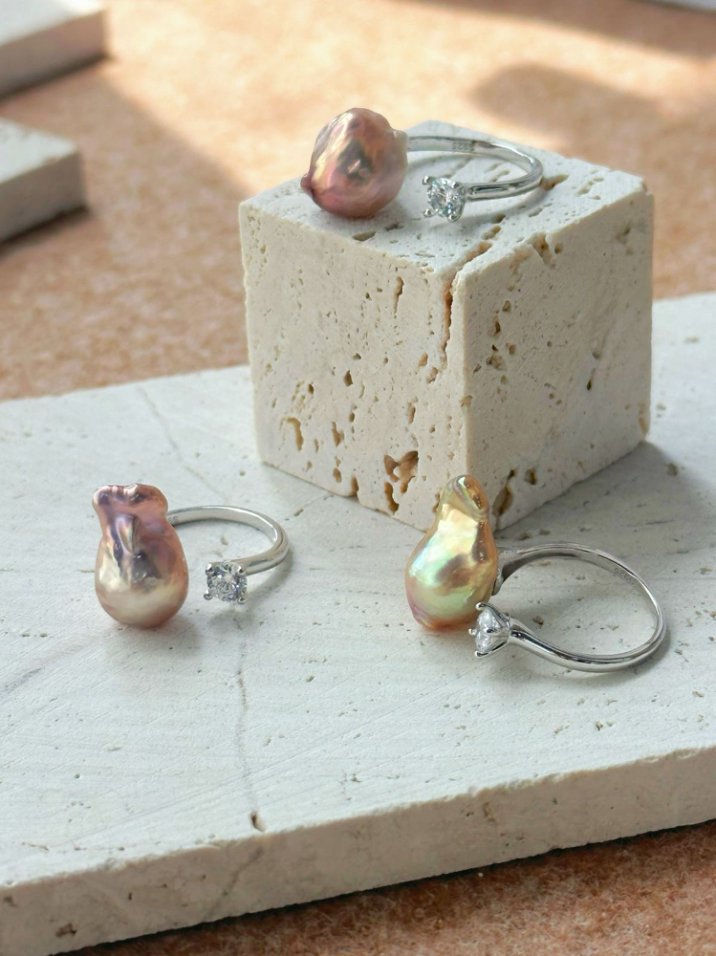 Pearls Aura Baroque Pearl & CZ Silver Ring – 925 Sterling Silver | Modern Elegance