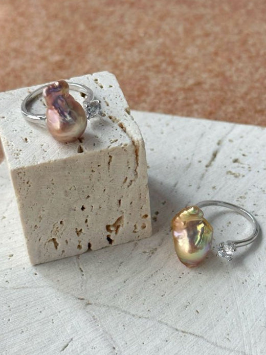 Pearls Aura Baroque Pearl & CZ Silver Ring – 925 Sterling Silver | Modern Elegance