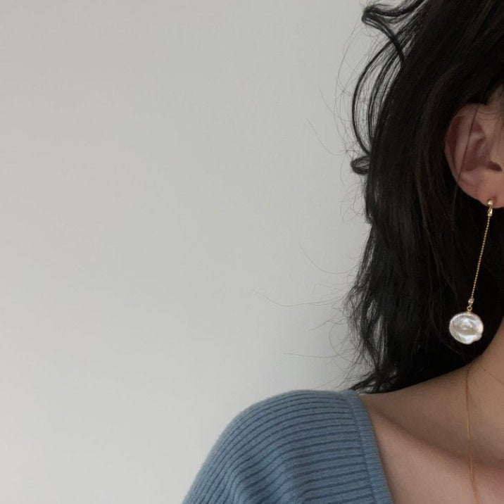 Pearls Aura Baroque Petal Chain Earrings – 14K Gold Filled | Modern Elegance in Motion