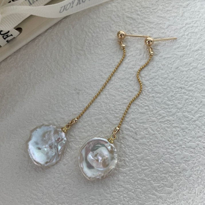 Pearls Aura Baroque Petal Chain Earrings – 14K Gold Filled | Modern Elegance in Motion
