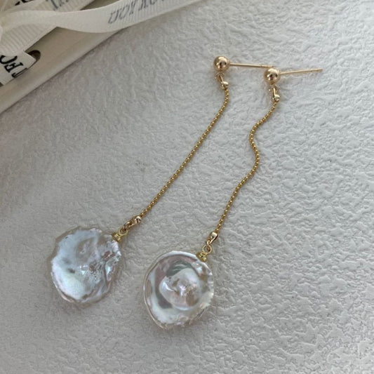 Pearls Aura Baroque Petal Chain Earrings – 14K Gold Filled | Modern Elegance in Motion