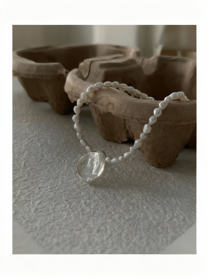 Pearls Aura Baroque “Petal” Pearl Necklace – Natural Freshwater Pearls & Sterling Silver | 41cm + 5cm Adjustable