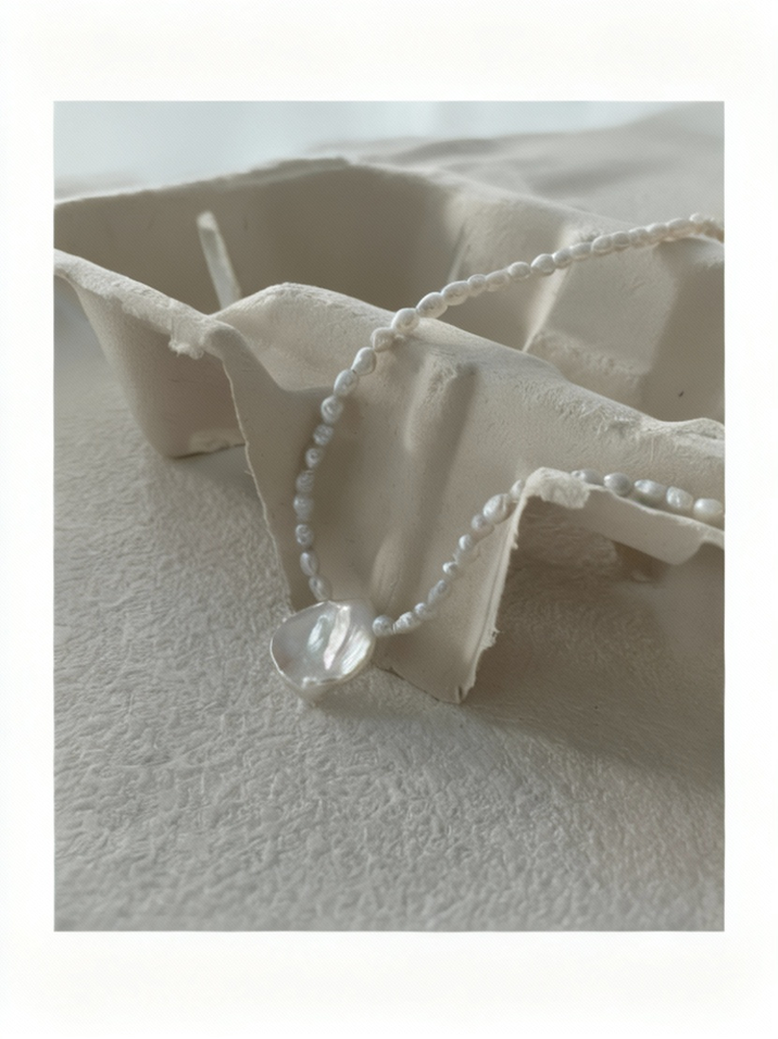 Pearls Aura Baroque “Petal” Pearl Necklace – Natural Freshwater Pearls & Sterling Silver | 41cm + 5cm Adjustable