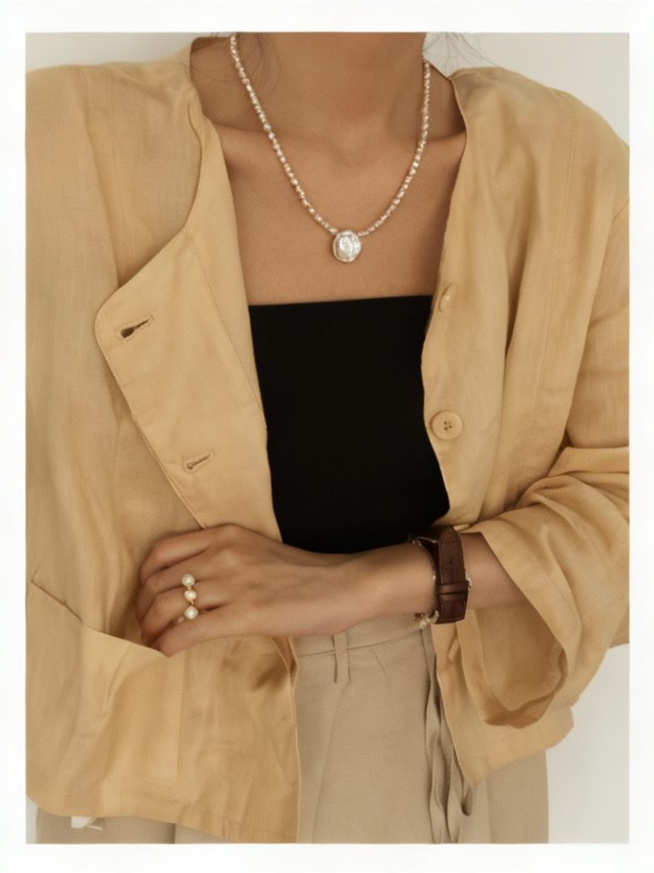 Pearls Aura Baroque “Petal” Pearl Necklace – Natural Freshwater Pearls & Sterling Silver | 41cm + 5cm Adjustable