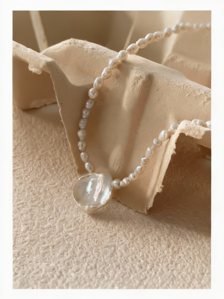 Pearls Aura Baroque “Petal” Pearl Necklace – Natural Freshwater Pearls & Sterling Silver | 41cm + 5cm Adjustable