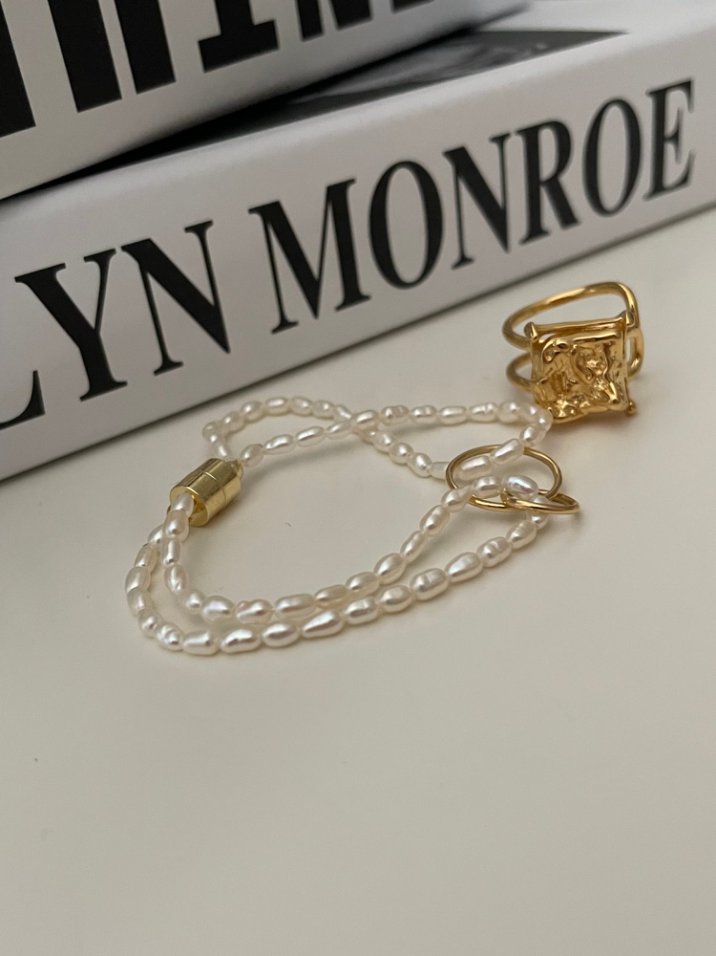 Pearls Aura Double Layer Pearl Bracelet – 14K Gold Filled Clasp & 18K Gold Plated Silver Rings | Romantic Elegance