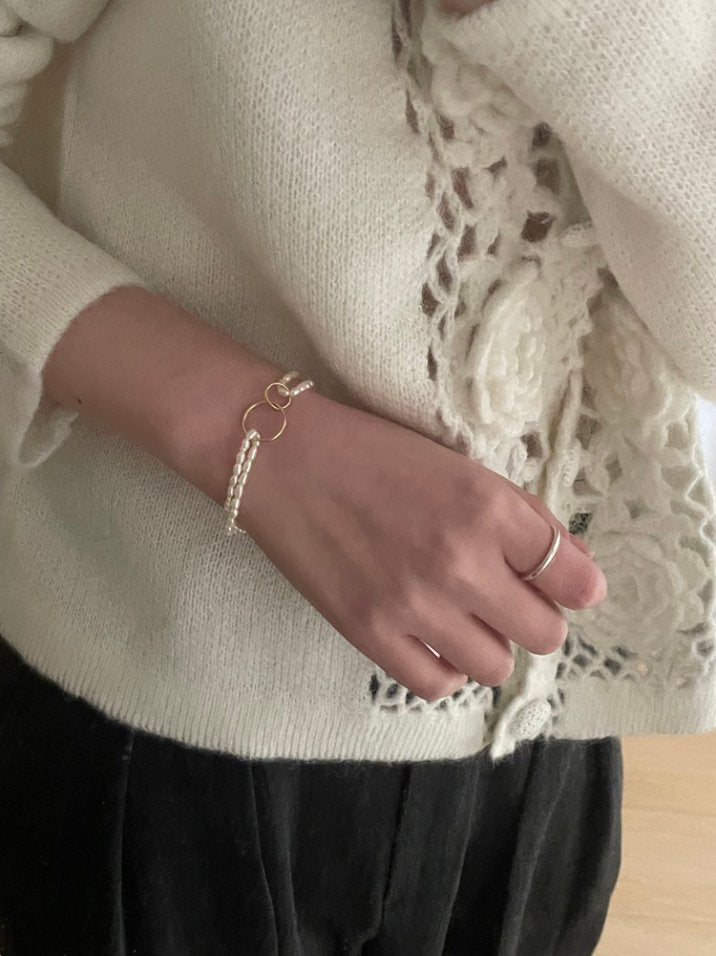 Pearls Aura Double Layer Pearl Bracelet – 14K Gold Filled Clasp & 18K Gold Plated Silver Rings | Romantic Elegance