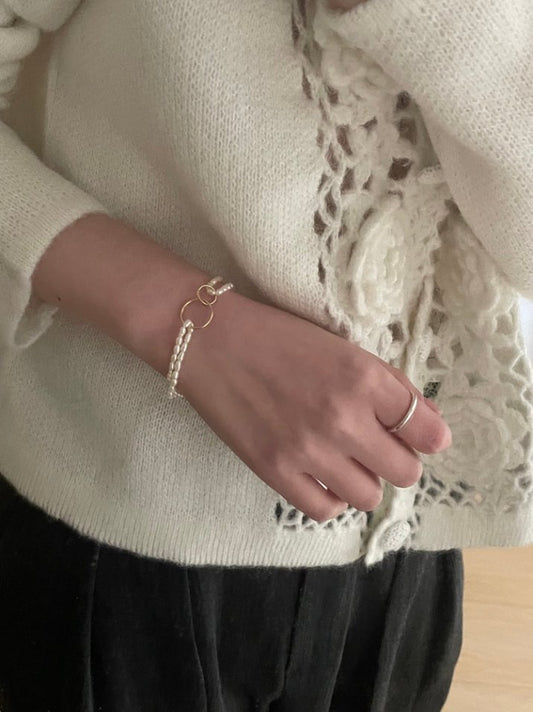 Pearls Aura Double Layer Pearl Bracelet – 14K Gold Filled Clasp & 18K Gold Plated Silver Rings | Romantic Elegance