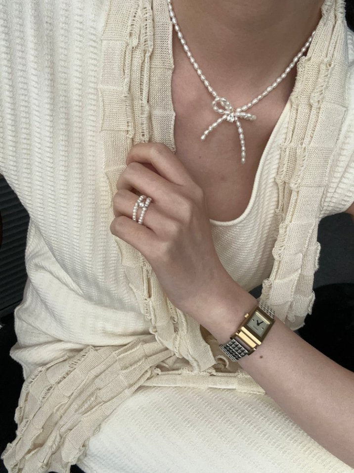 Pearls Aura Double Layer Pearl Ring – Natural Freshwater Pearls & Sterling Silver | Elegant Adjustable Design