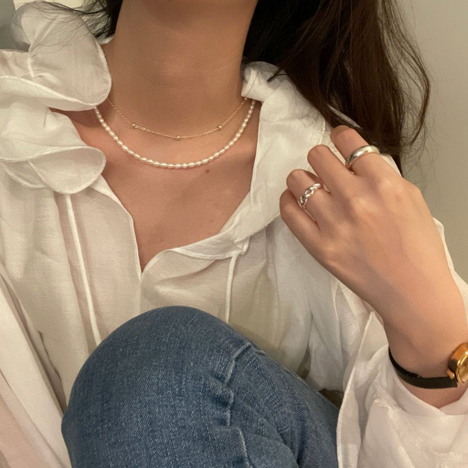 Pearls Aura Double Layer Pearl & Gold Chain Necklace – Natural Freshwater Pearls & 14K Gold Plated | Elegant Layered Design