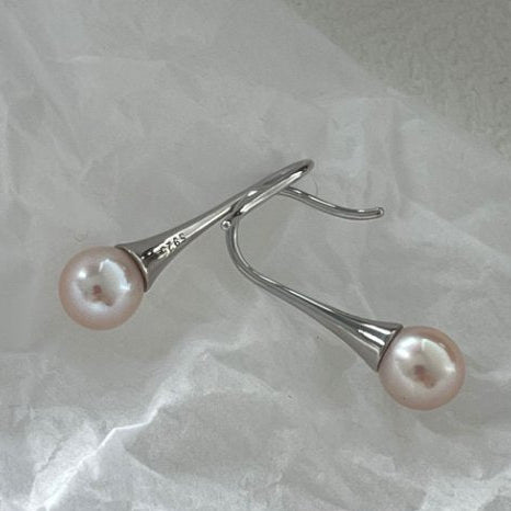 Pearls Aura Dried Rose Pearl Drop Earrings – Platinum Plated Sterling Silver | Minimalist Elegance