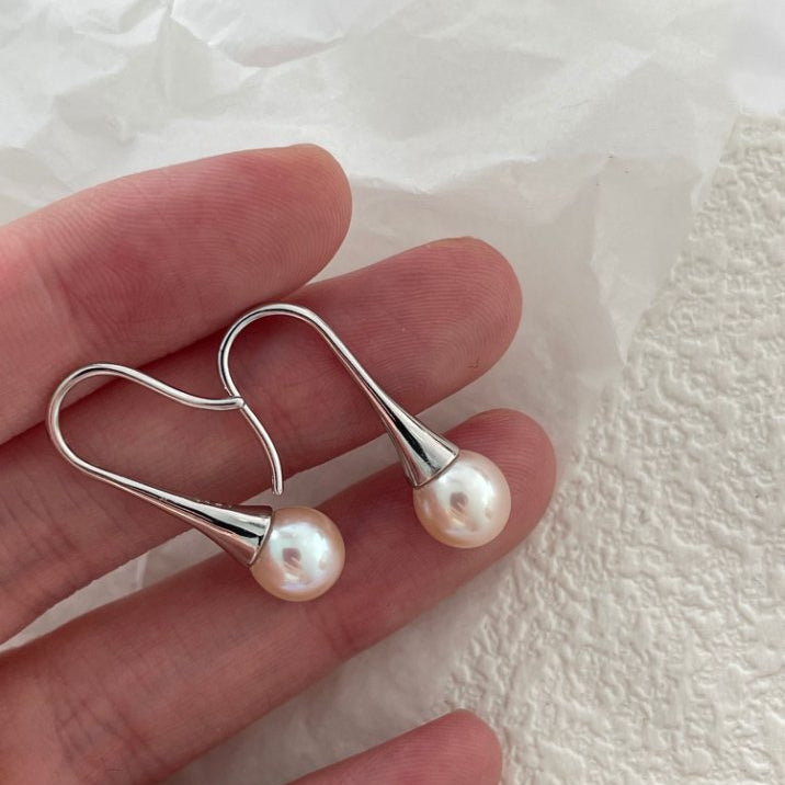 Pearls Aura Dried Rose Pearl Drop Earrings – Platinum Plated Sterling Silver | Minimalist Elegance