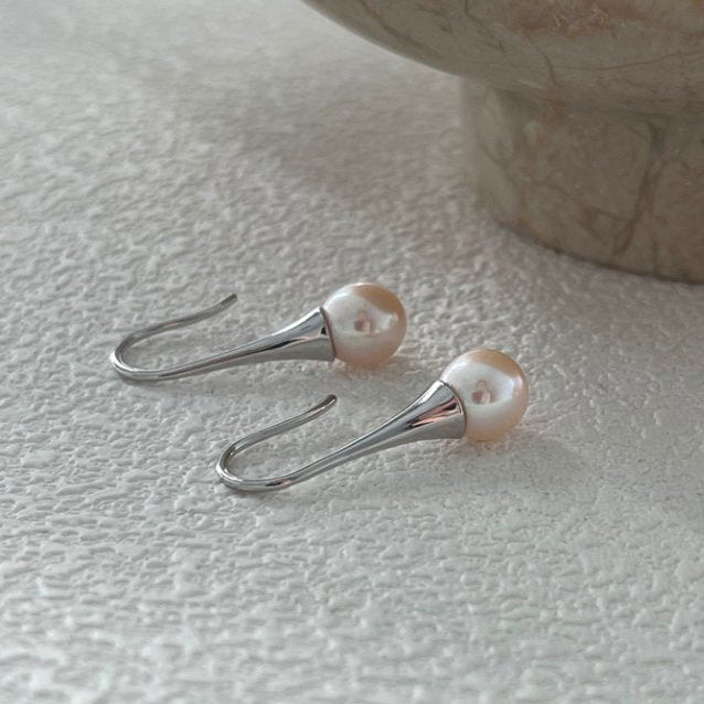 Pearls Aura Dried Rose Pearl Drop Earrings – Platinum Plated Sterling Silver | Minimalist Elegance