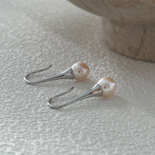 Pearls Aura Dried Rose Pearl Drop Earrings – Platinum Plated Sterling Silver | Minimalist Elegance