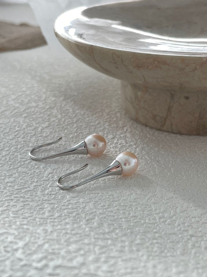 Pearls Aura Dried Rose Pearl Drop Earrings – Platinum Plated Sterling Silver | Minimalist Elegance