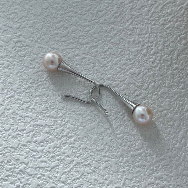 Pearls Aura Dried Rose Pearl Drop Earrings – Platinum Plated Sterling Silver | Minimalist Elegance