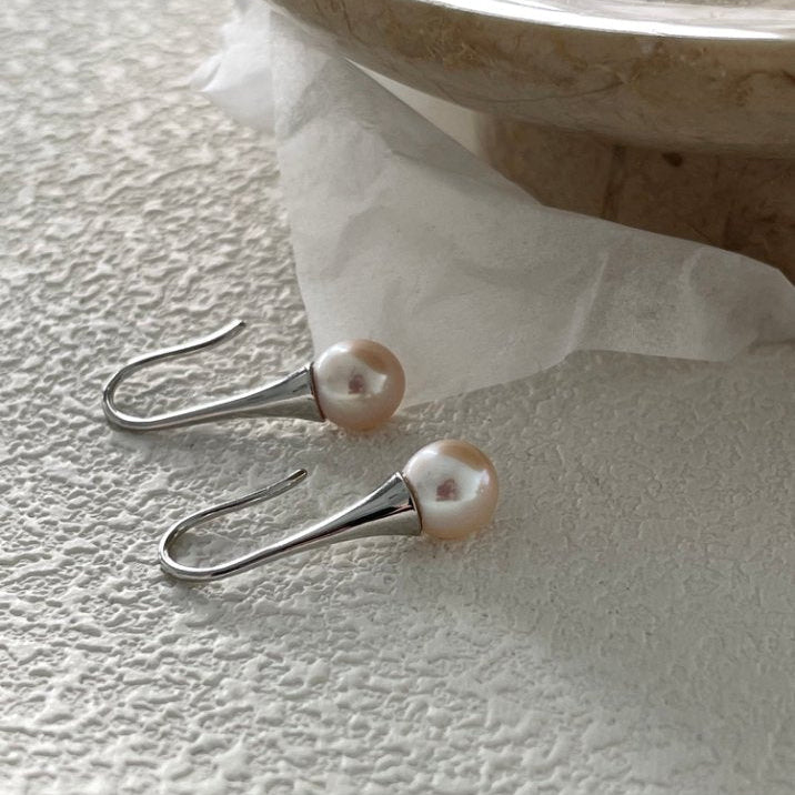 Pearls Aura Dried Rose Pearl Drop Earrings – Platinum Plated Sterling Silver | Minimalist Elegance
